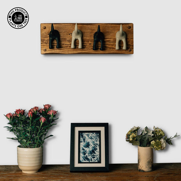 Dog Coat Hook (Four)-Black & Beige-Dog Lead Hook-Rustic Fox LTD-Dark Oak-Rustic Fox LTD