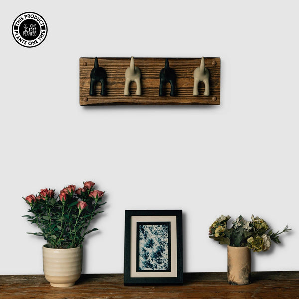 Dog Coat Hook (Four)-Black & Beige-Dog Lead Hook-Rustic Fox LTD-Jacobean-Rustic Fox LTD