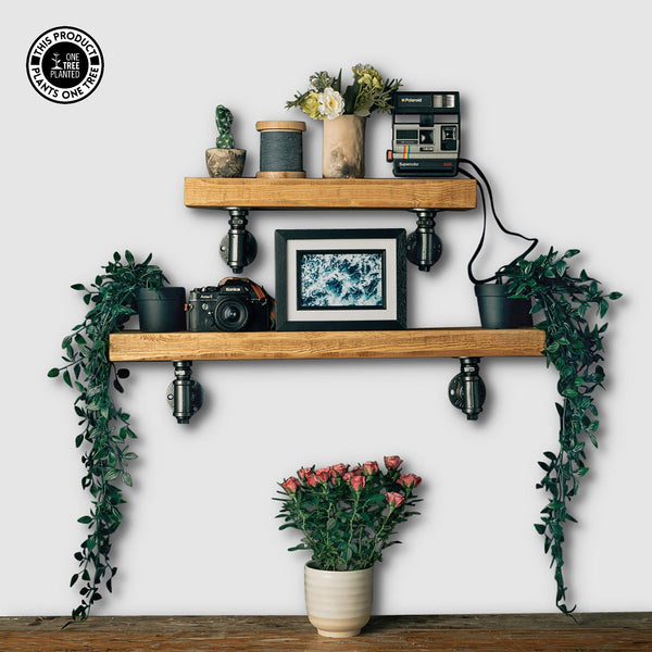 Rustic Industrial Shelf - Aged Silver T Brackets-Rustic Shelving-Rustic Fox LTD-Medium Brown-Short-500mm / Standard Depth 150mm-Rustic Fox LTD