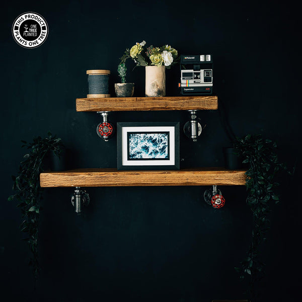 Rustic Industrial Shelf - Aged Silver Valve Brackets-Rustic Shelving-Rustic Fox LTD-Rustic Fox LTD