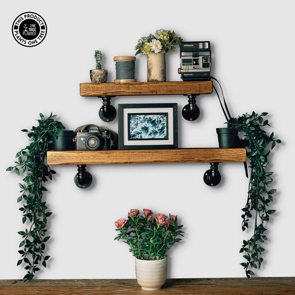 Rustic Industrial Shelf - Black Elbow Brackets-Rustic Shelving-Rustic Fox LTD-Dark Oak-Short-500mm / Standard Depth 150mm-Rustic Fox LTD