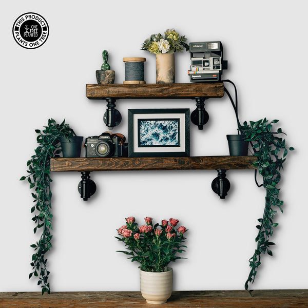 Rustic Industrial Shelf - Black T Brackets-Rustic Shelving-Rustic Fox LTD-Jacobean-Short-500mm / Standard Depth 150mm-Rustic Fox LTD