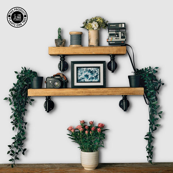 Rustic Industrial Shelf - Black T Brackets-Rustic Shelving-Rustic Fox LTD-Medium Brown-Short-500mm / Standard Depth 150mm-Rustic Fox LTD