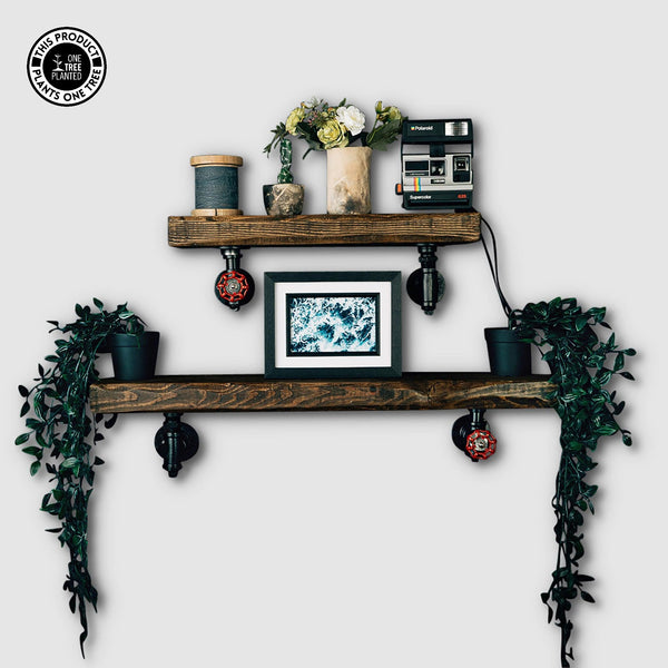 Rustic Industrial Shelf - Black Valve Brackets-Rustic Shelving-Rustic Fox LTD-Jacobean-Long-750mm / Deeper Depth 200mm-Rustic Fox LTD