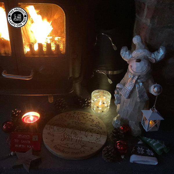 Solid Oak Christmas Eve Board - Circular 'A Little Christmas Treat'-Christmas Eve Board-Rustic Fox LTD-Rustic Fox LTD