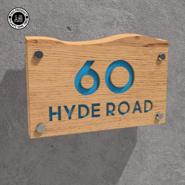 Solid Oak House Sign, Font 1, Acrylic Paint Infill-Oak House Sign-Rustic Fox LTD-Cerulean Blue-Large-Rustic Fox LTD