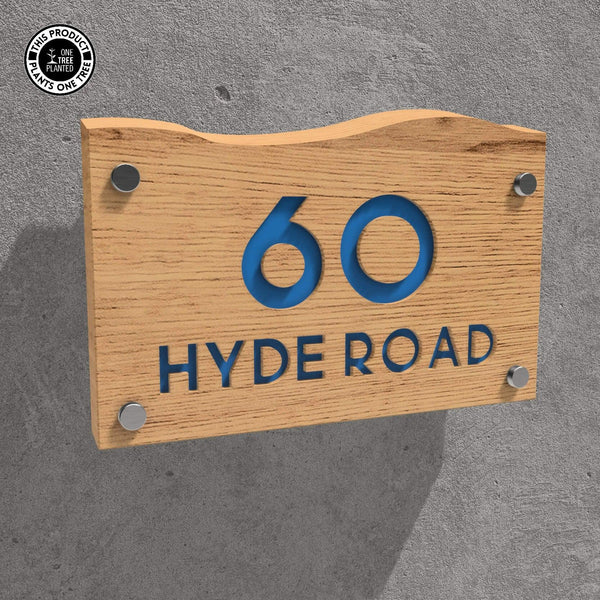 Solid Oak House Sign, Font 1, Acrylic Paint Infill-Oak House Sign-Rustic Fox LTD-Cobalt Blue-Large-Rustic Fox LTD