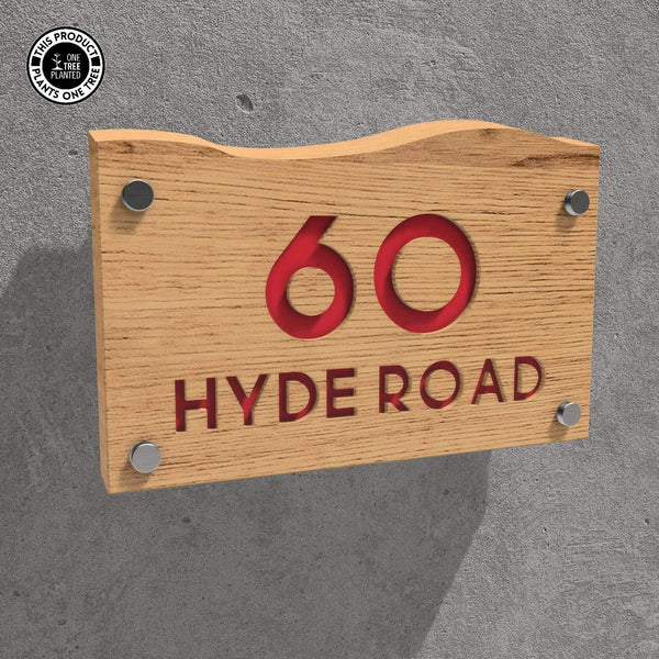 Solid Oak House Sign, Font 1, Acrylic Paint Infill-Oak House Sign-Rustic Fox LTD-Crimson Red-Large-Rustic Fox LTD