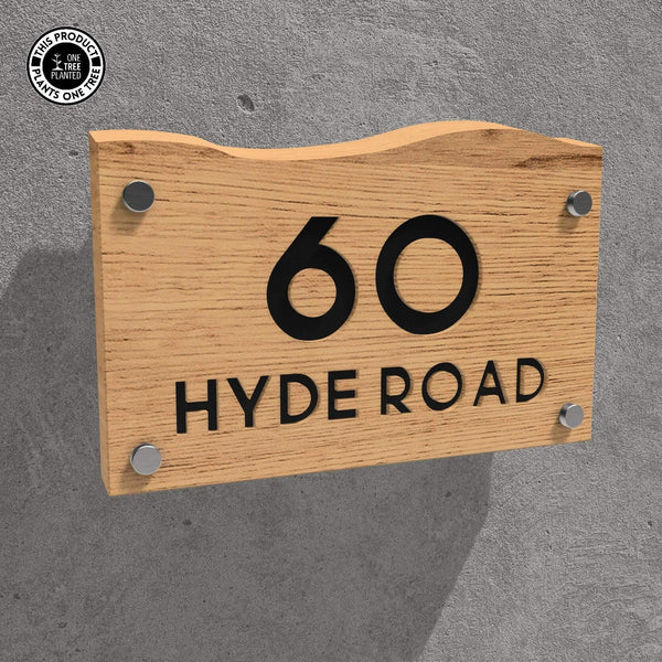 Solid Oak House Sign, Font 1, Acrylic Paint Infill-Oak House Sign-Rustic Fox LTD-Lamp Black-Large-Rustic Fox LTD