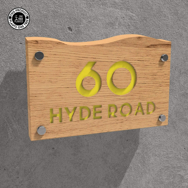 Solid Oak House Sign, Font 1, Acrylic Paint Infill-Oak House Sign-Rustic Fox LTD-Lemon Yellow-Large-Rustic Fox LTD