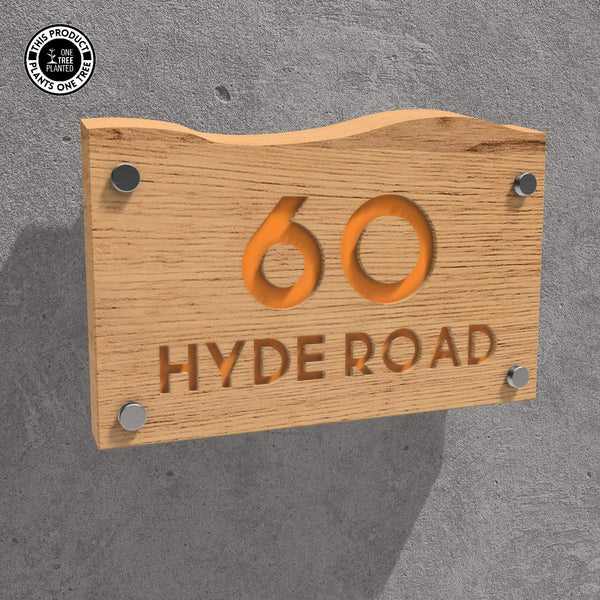 Solid Oak House Sign, Font 1, Acrylic Paint Infill-Oak House Sign-Rustic Fox LTD-Orange Yellow-Large-Rustic Fox LTD