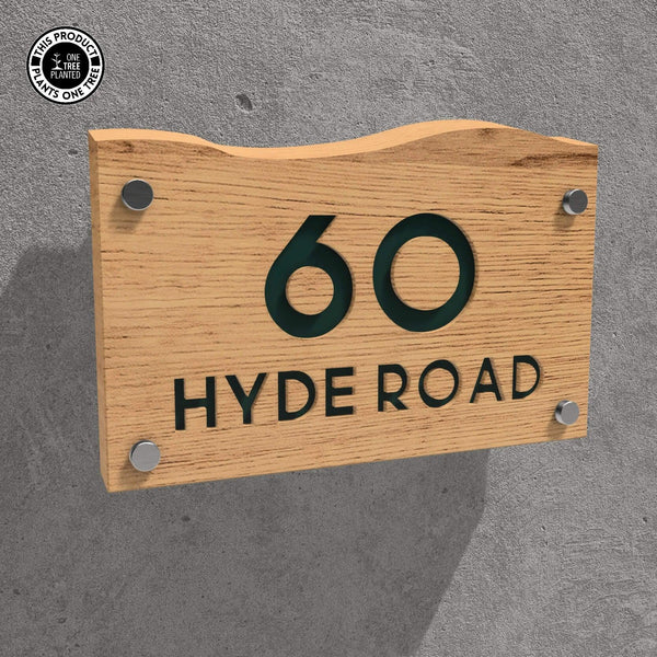 Solid Oak House Sign, Font 1, Acrylic Paint Infill-Oak House Sign-Rustic Fox LTD-Phthalo Green-Large-Rustic Fox LTD