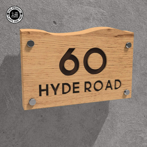 Solid Oak House Sign, Font 1, Acrylic Paint Infill-Oak House Sign-Rustic Fox LTD-Raw Umber-Large-Rustic Fox LTD