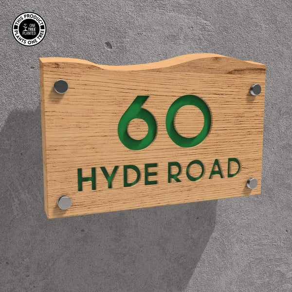 Solid Oak House Sign, Font 1, Acrylic Paint Infill-Oak House Sign-Rustic Fox LTD-Sap Green-Large-Rustic Fox LTD