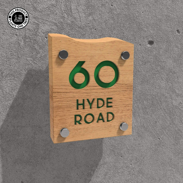 Solid Oak House Sign, Font 1, Acrylic Paint Infill-Oak House Sign-Rustic Fox LTD-Sap Green-Small-Rustic Fox LTD