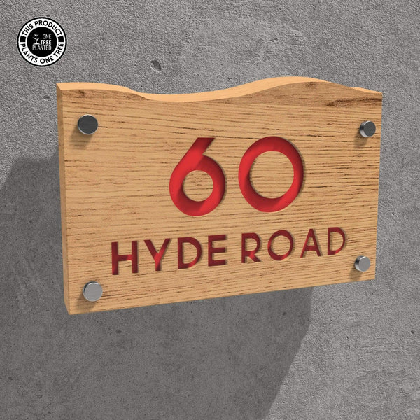 Solid Oak House Sign, Font 1, Acrylic Paint Infill-Oak House Sign-Rustic Fox LTD-Scarlet Red-Large-Rustic Fox LTD