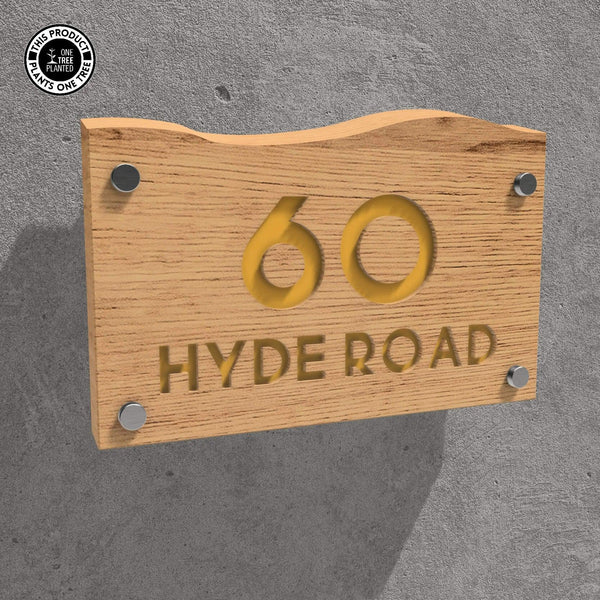 Solid Oak House Sign, Font 1, Acrylic Paint Infill-Oak House Sign-Rustic Fox LTD-Yellow Ocher-Large-Rustic Fox LTD