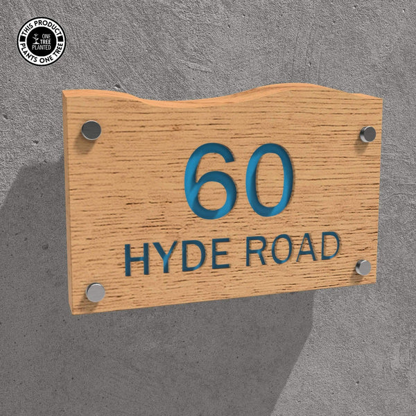 Solid Oak House Sign, Font 2, Acrylic Paint Infill-Oak House Sign-Rustic Fox LTD-Cerulean Blue-Large-Rustic Fox LTD