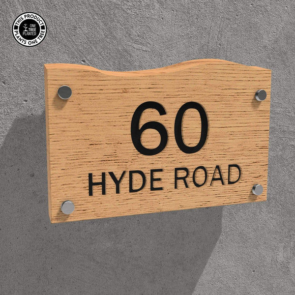 Solid Oak House Sign, Font 2, Acrylic Paint Infill-Oak House Sign-Rustic Fox LTD-Lamp Black-Large-Rustic Fox LTD