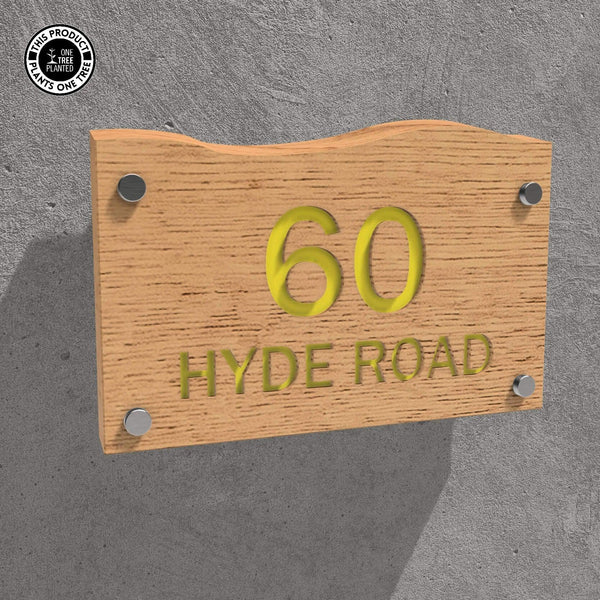 Solid Oak House Sign, Font 2, Acrylic Paint Infill-Oak House Sign-Rustic Fox LTD-Lemon Yellow-Large-Rustic Fox LTD