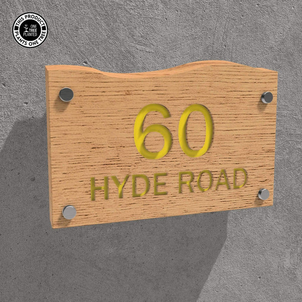 Solid Oak House Sign, Font 2, Acrylic Paint Infill-Oak House Sign-Rustic Fox LTD-Primary Yellow-Large-Rustic Fox LTD