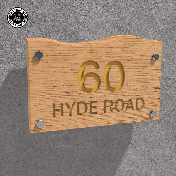 Solid Oak House Sign, Font 2, Acrylic Paint Infill-Oak House Sign-Rustic Fox LTD-Yellow Ocher-Large-Rustic Fox LTD