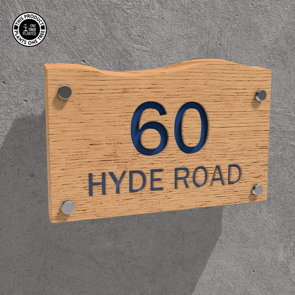 Solid Oak House Sign, Font 2, Epoxy Resin Infill-Oak House Sign-Rustic Fox LTD-Blue-Large-Rustic Fox LTD