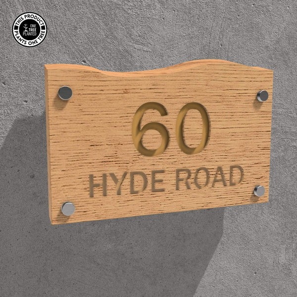 Solid Oak House Sign, Font 2, Epoxy Resin Infill-Oak House Sign-Rustic Fox LTD-Champagne-Large-Rustic Fox LTD