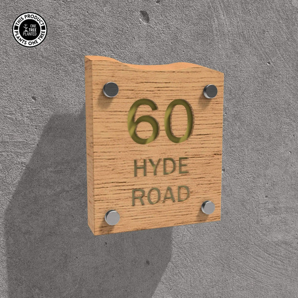 Solid Oak House Sign, Font 2, Epoxy Resin Infill-Oak House Sign-Rustic Fox LTD-Flash Gold-Small-Rustic Fox LTD