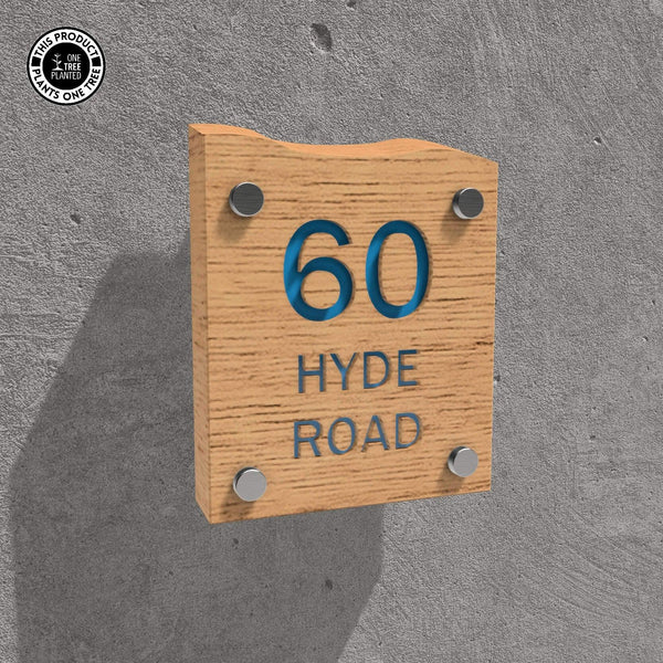 Solid Oak House Sign, Font 2, Epoxy Resin Infill-Oak House Sign-Rustic Fox LTD-Lake Blue-Small-Rustic Fox LTD