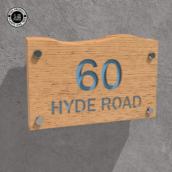 Solid Oak House Sign, Font 2, Epoxy Resin Infill-Oak House Sign-Rustic Fox LTD-Pink Blue-Large-Rustic Fox LTD