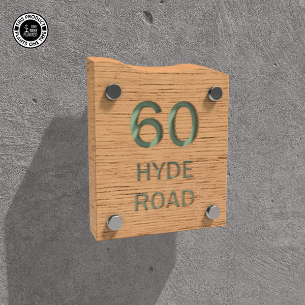 Solid Oak House Sign, Font 2, Epoxy Resin Infill-Oak House Sign-Rustic Fox LTD-Tender Green-Small-Rustic Fox LTD